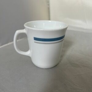 Vintage Corelle Corning Indigo Slate Blue and Gray Striped Coffee Mug